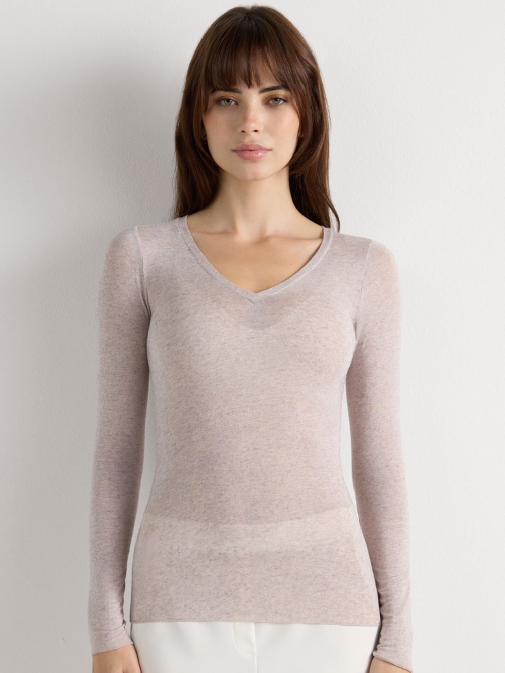 Intimissimi Ultralight Cashmere Long Sleeve Top Size Sheer Heather Shell Beige M